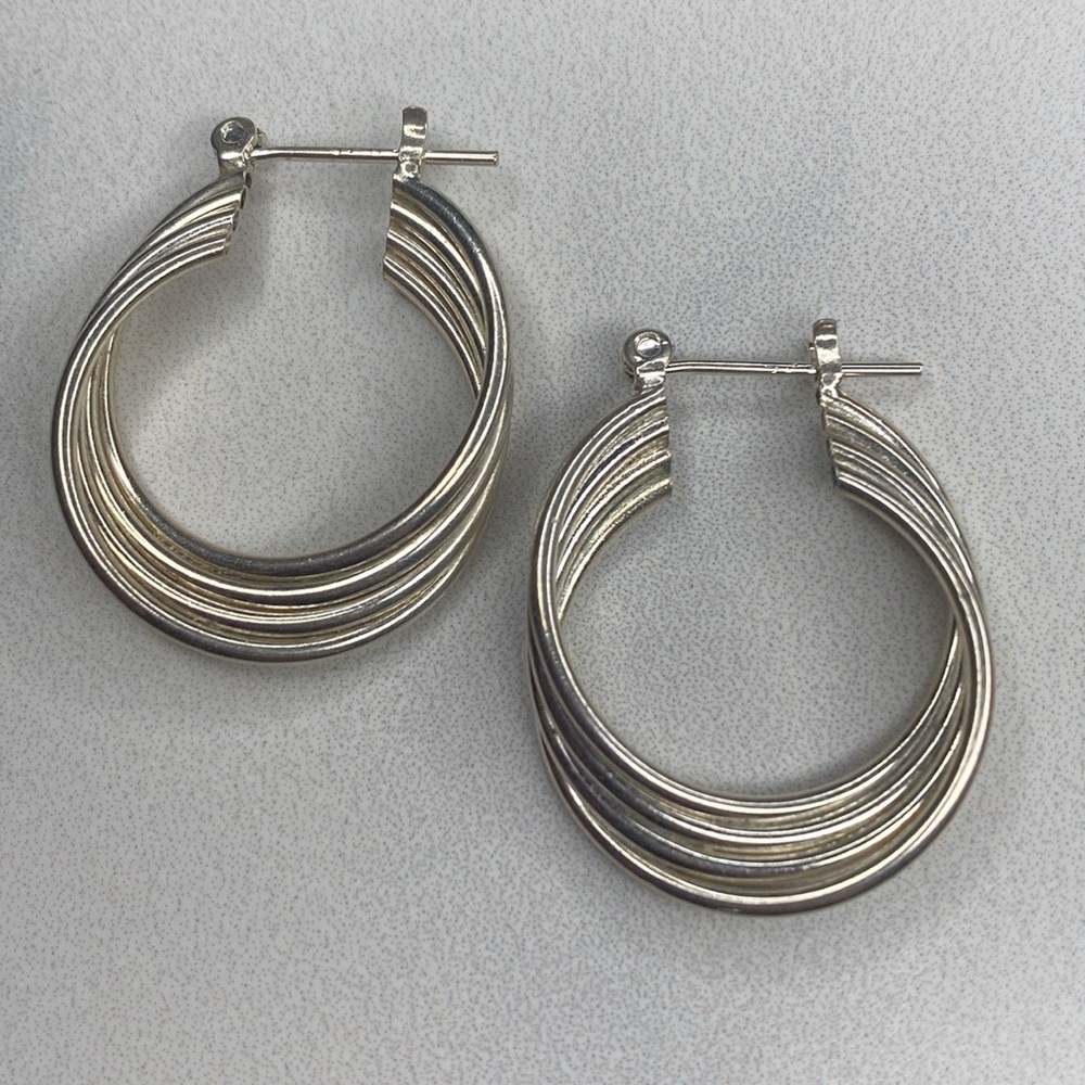 Sterling silver hollow hoop quad hoop snap‎ 925 earrings